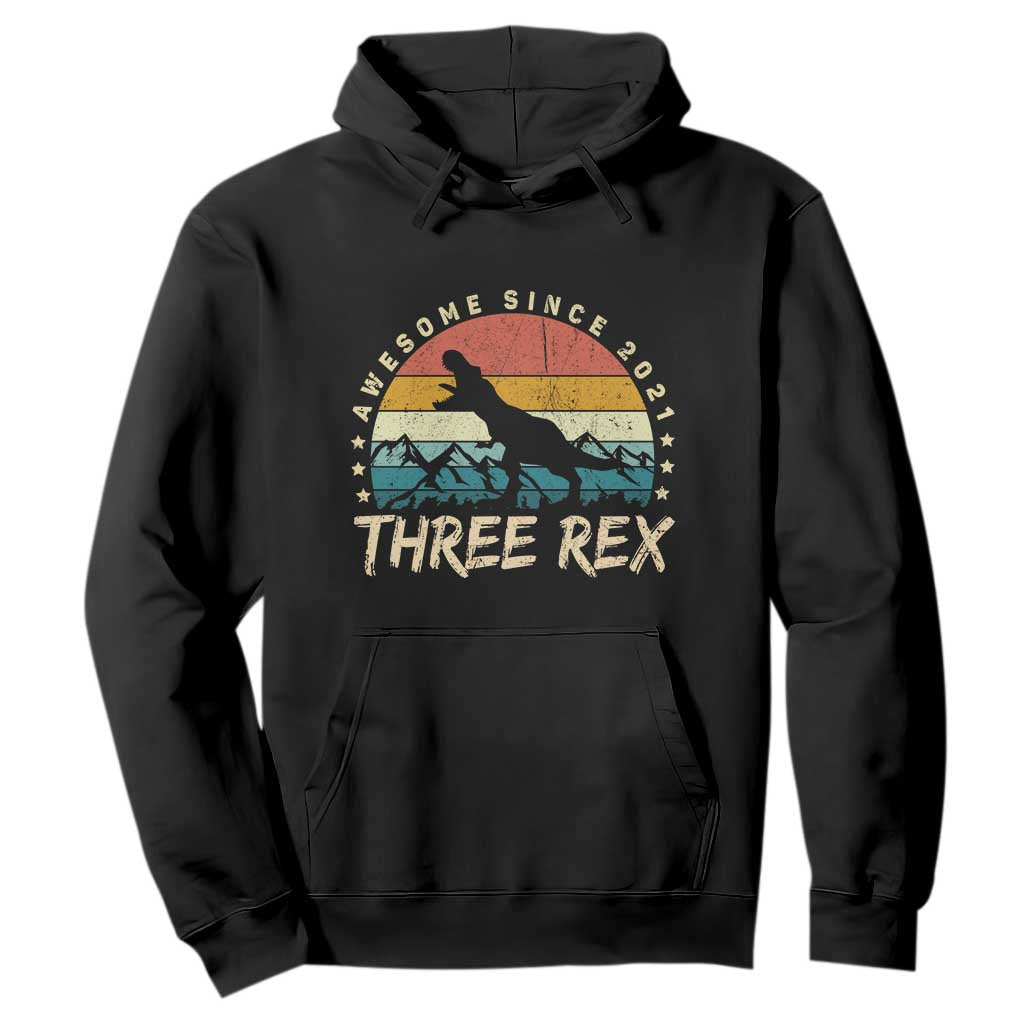 Three Rex 3rd Birthday Hoodie 3 Years Old Dinosaur Bday Boy TS02 Black Print Your Wear