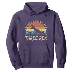 Three Rex 3rd Birthday Hoodie 3 Years Old Dinosaur Bday Boy TS02 Purple Print Your Wear