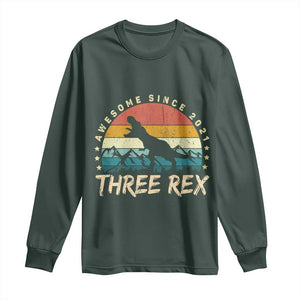 Three Rex 3rd Birthday Long Sleeve Shirt 3 Years Old Dinosaur Bday Boy TS02 Dark Forest Green Print Your Wear