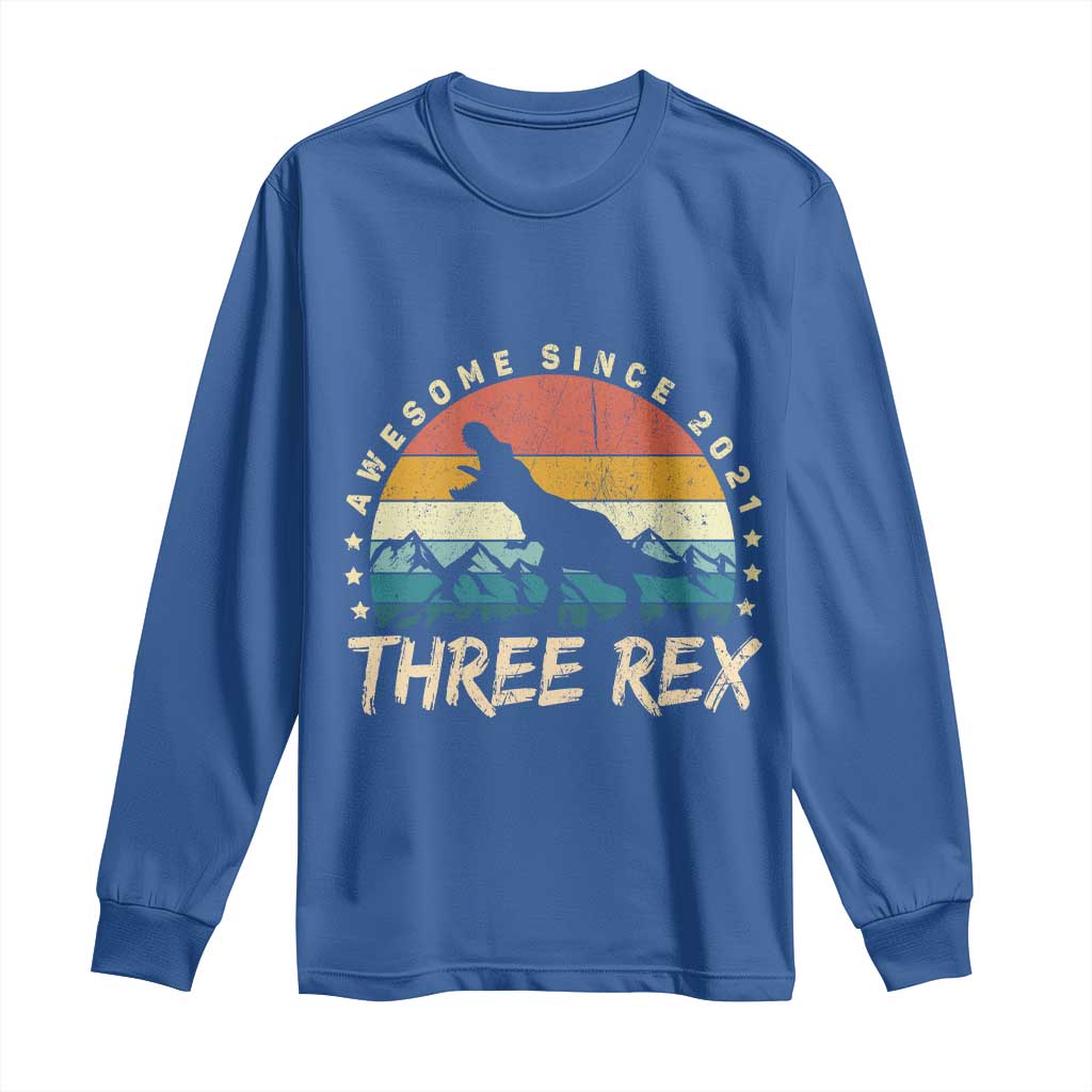 Three Rex 3rd Birthday Long Sleeve Shirt 3 Years Old Dinosaur Bday Boy TS02 Royal Blue Print Your Wear