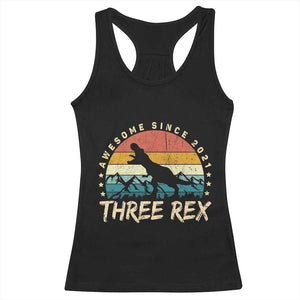 Three Rex 3rd Birthday Racerback Tank Top 3 Years Old Dinosaur Bday Boy TS02 Black Print Your Wear