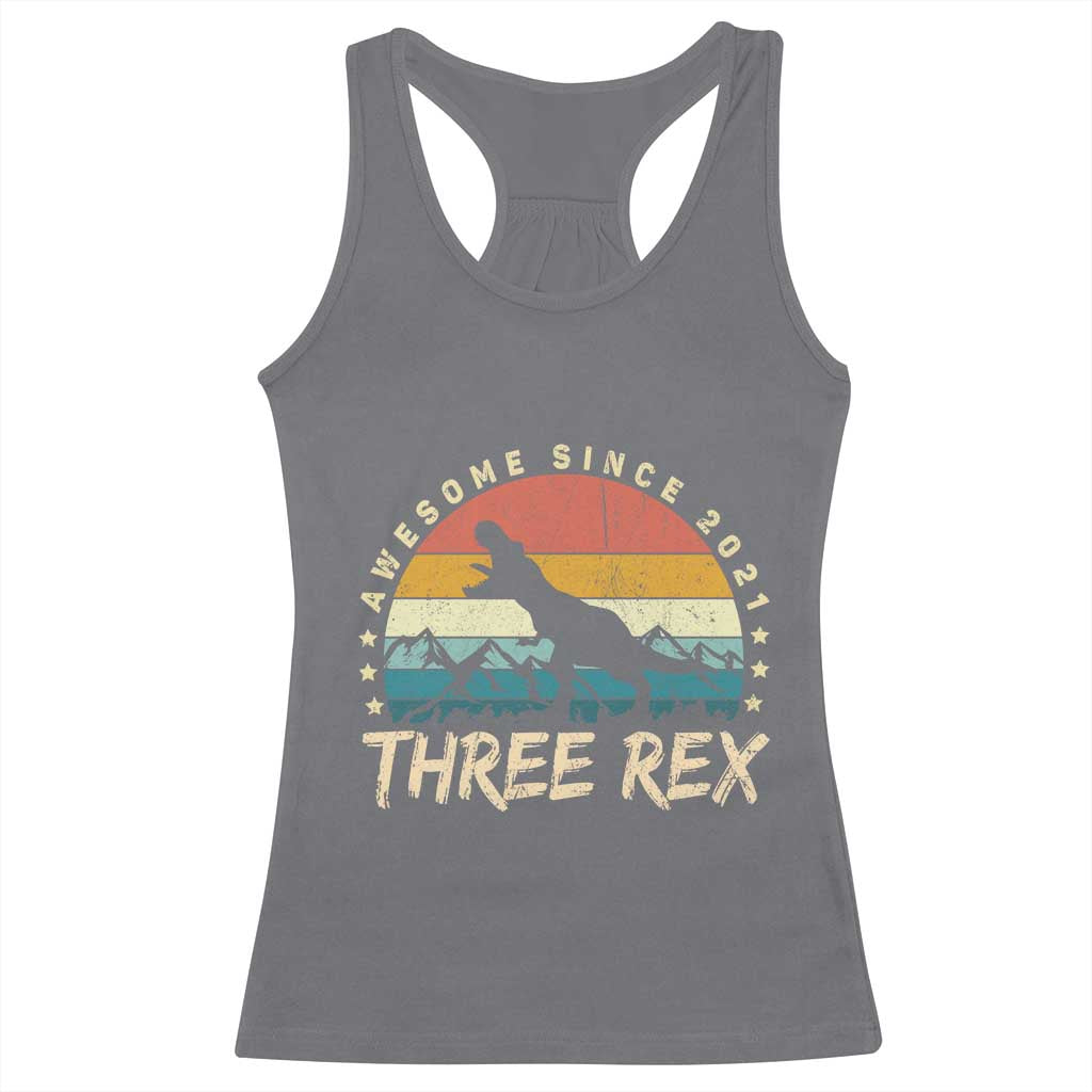 Three Rex 3rd Birthday Racerback Tank Top 3 Years Old Dinosaur Bday Boy TS02 Charcoal Print Your Wear