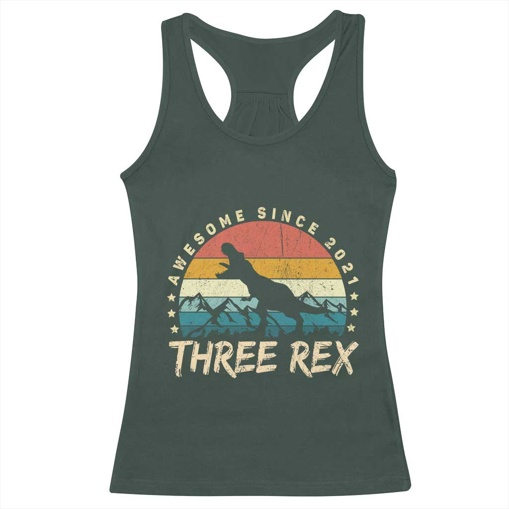 Three Rex 3rd Birthday Racerback Tank Top 3 Years Old Dinosaur Bday Boy TS02 Dark Forest Green Print Your Wear