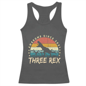 Three Rex 3rd Birthday Racerback Tank Top 3 Years Old Dinosaur Bday Boy TS02 Dark Heather Print Your Wear
