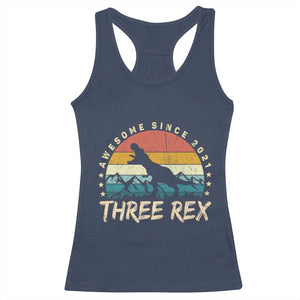 Three Rex 3rd Birthday Racerback Tank Top 3 Years Old Dinosaur Bday Boy TS02 Navy Print Your Wear