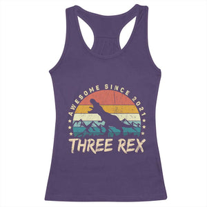 Three Rex 3rd Birthday Racerback Tank Top 3 Years Old Dinosaur Bday Boy TS02 Purple Print Your Wear