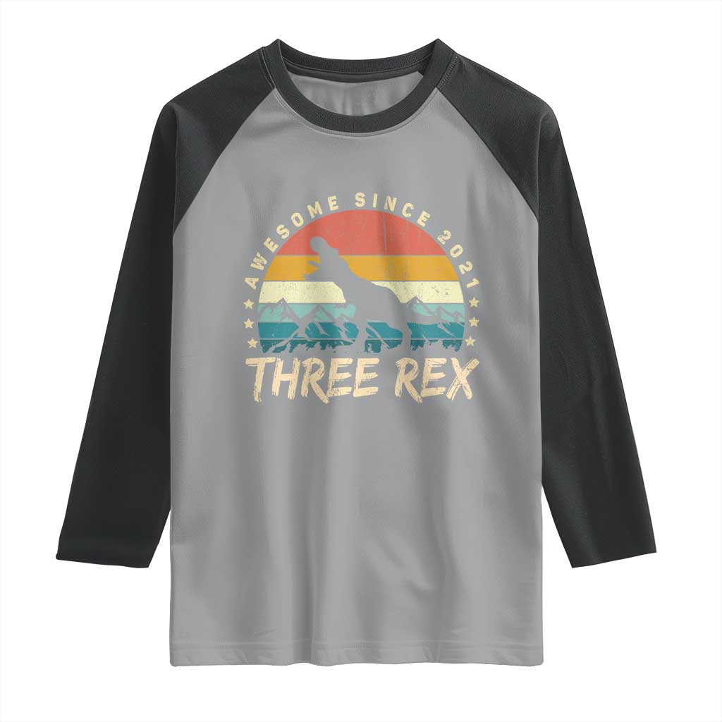 Three Rex 3rd Birthday Raglan Shirt 3 Years Old Dinosaur Bday Boy TS02 Sport Gray Black Print Your Wear