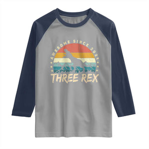 Three Rex 3rd Birthday Raglan Shirt 3 Years Old Dinosaur Bday Boy TS02 Sport Gray Navy Print Your Wear
