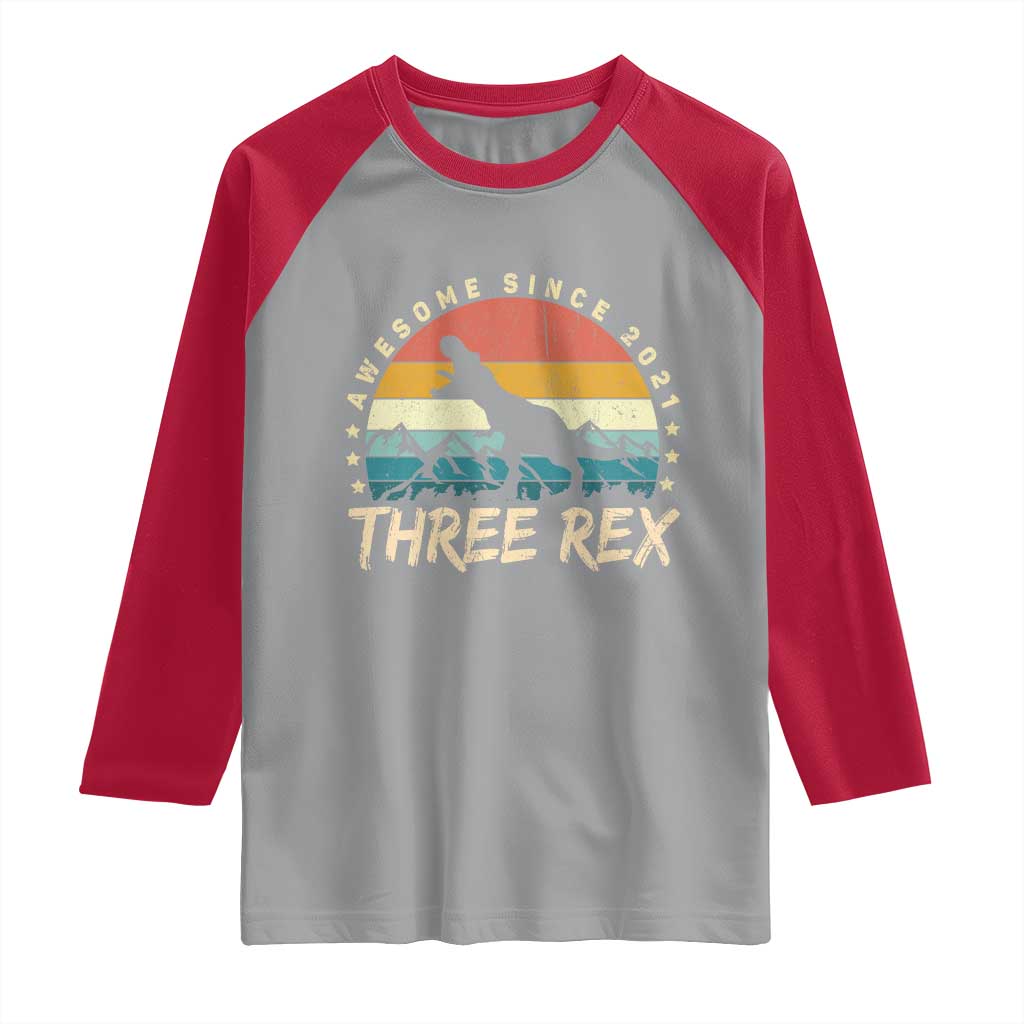 Three Rex 3rd Birthday Raglan Shirt 3 Years Old Dinosaur Bday Boy TS02 Sport Gray Red Print Your Wear