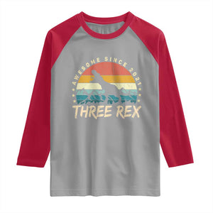 Three Rex 3rd Birthday Raglan Shirt 3 Years Old Dinosaur Bday Boy TS02 Sport Gray Red Print Your Wear