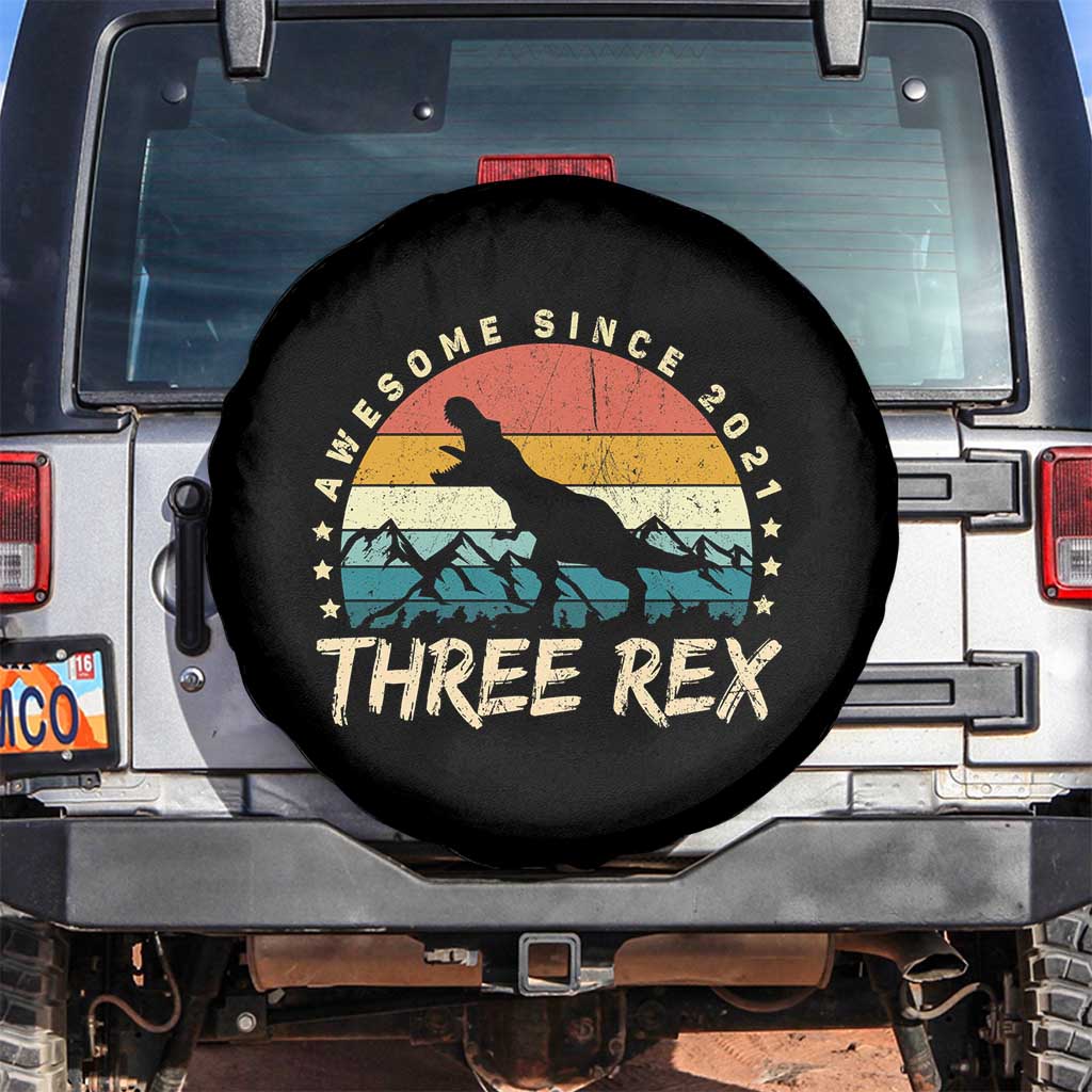Three Rex 3rd Birthday Spare Tire Cover 3 Years Old Dinosaur Bday Boy TS02 No hole Black Print Your Wear