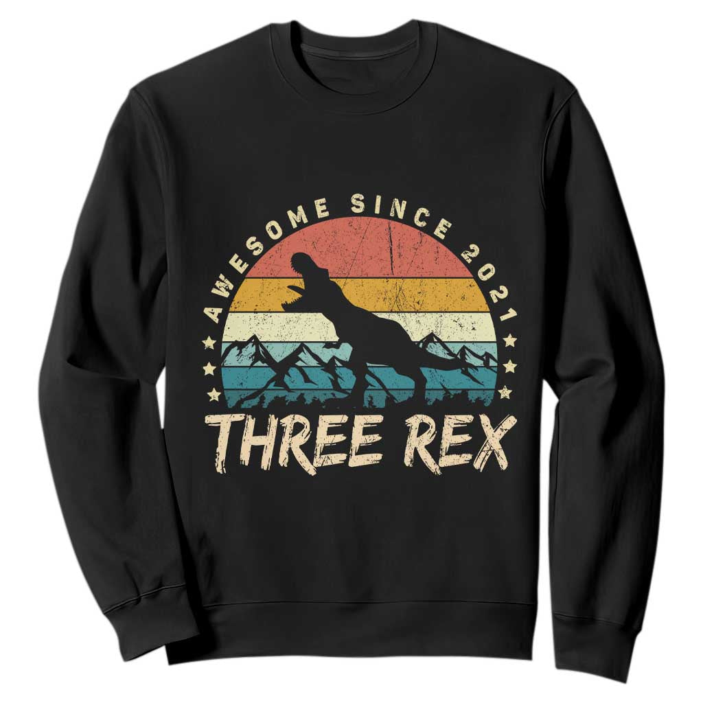 Three Rex 3rd Birthday Sweatshirt 3 Years Old Dinosaur Bday Boy TS02 Black Print Your Wear