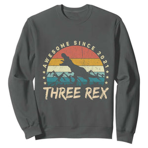 Three Rex 3rd Birthday Sweatshirt 3 Years Old Dinosaur Bday Boy TS02 Dark Heather Print Your Wear