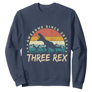 Three Rex 3rd Birthday Sweatshirt 3 Years Old Dinosaur Bday Boy TS02 Navy Print Your Wear