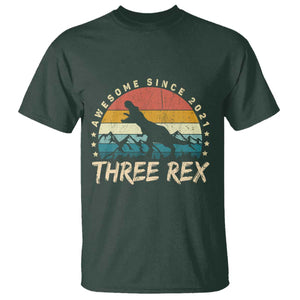 Three Rex 3rd Birthday T Shirt 3 Years Old Dinosaur Bday Boy TS02 Dark Forest Green Print Your Wear