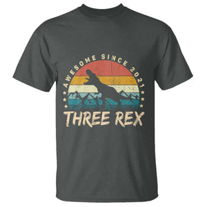 Three Rex 3rd Birthday T Shirt 3 Years Old Dinosaur Bday Boy TS02 Dark Heather Print Your Wear