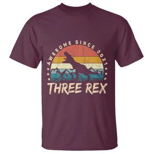 Three Rex 3rd Birthday T Shirt 3 Years Old Dinosaur Bday Boy TS02 Maroon Print Your Wear