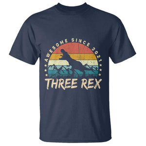 Three Rex 3rd Birthday T Shirt 3 Years Old Dinosaur Bday Boy TS02 Navy Print Your Wear