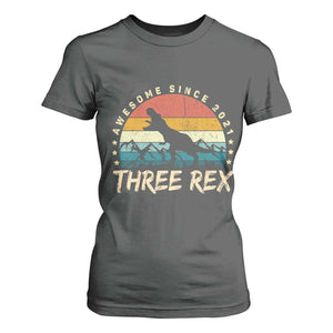 Three Rex 3rd Birthday T Shirt For Women 3 Years Old Dinosaur Bday Boy TS02 Dark Heather Print Your Wear
