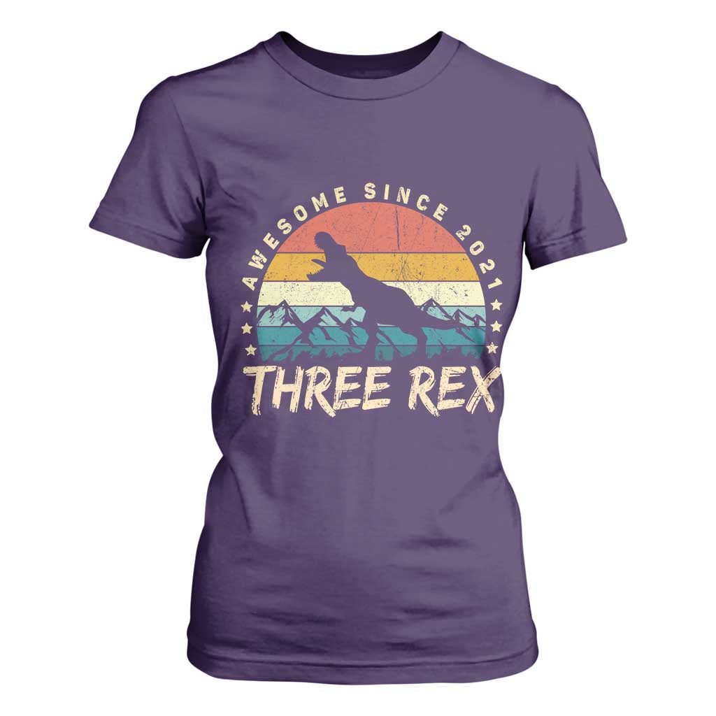 Three Rex 3rd Birthday T Shirt For Women 3 Years Old Dinosaur Bday Boy TS02 Purple Print Your Wear