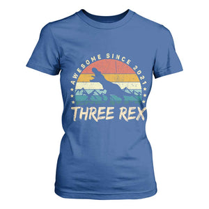 Three Rex 3rd Birthday T Shirt For Women 3 Years Old Dinosaur Bday Boy TS02 Royal Blue Print Your Wear