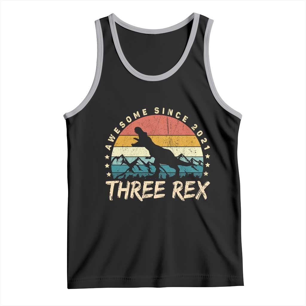 Three Rex 3rd Birthday Tank Top 3 Years Old Dinosaur Bday Boy TS02 Black Athletic Heather Print Your Wear