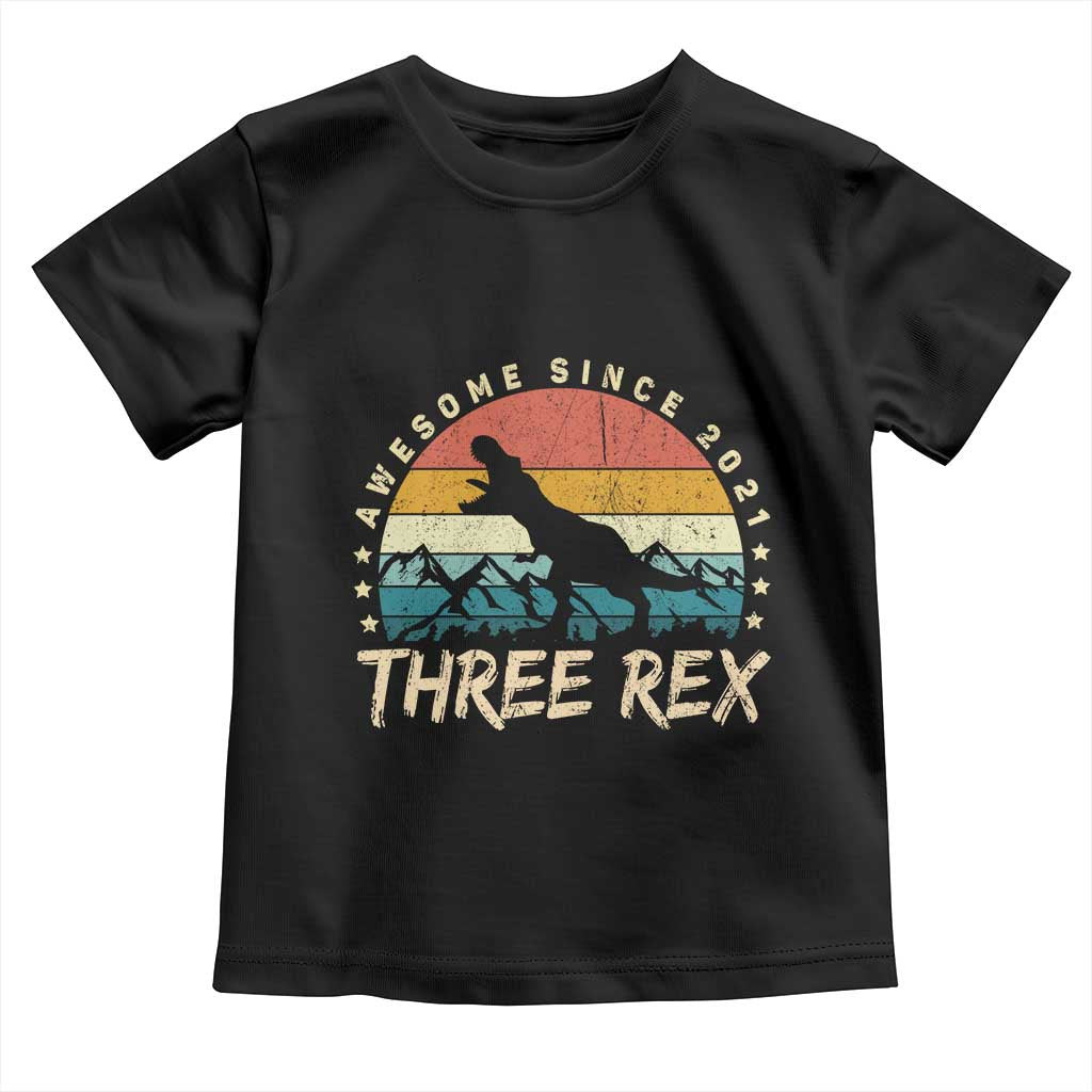 Three Rex 3rd Birthday Toddler T Shirt 3 Years Old Dinosaur Bday Boy TS02 Black Print Your Wear