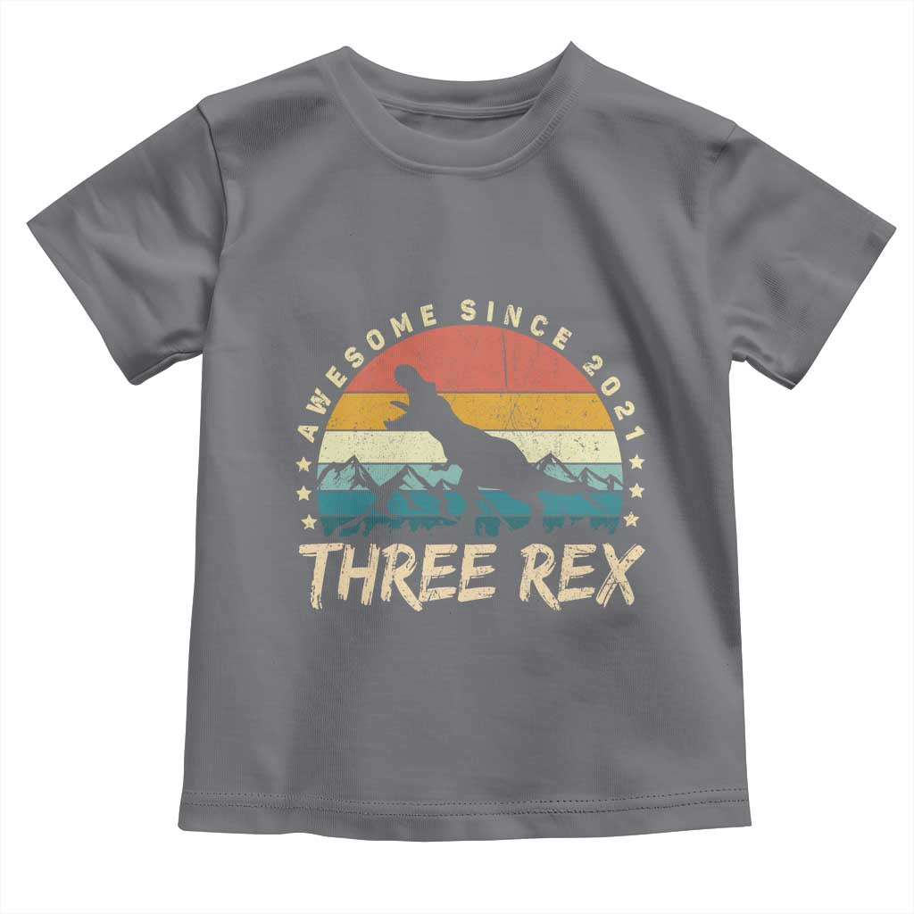 Three Rex 3rd Birthday Toddler T Shirt 3 Years Old Dinosaur Bday Boy TS02 Charcoal Print Your Wear