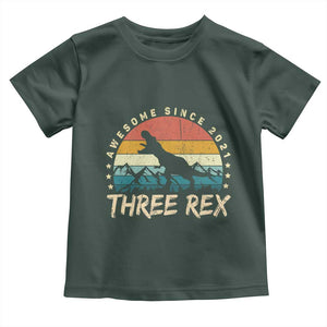 Three Rex 3rd Birthday Toddler T Shirt 3 Years Old Dinosaur Bday Boy TS02 Dark Forest Green Print Your Wear