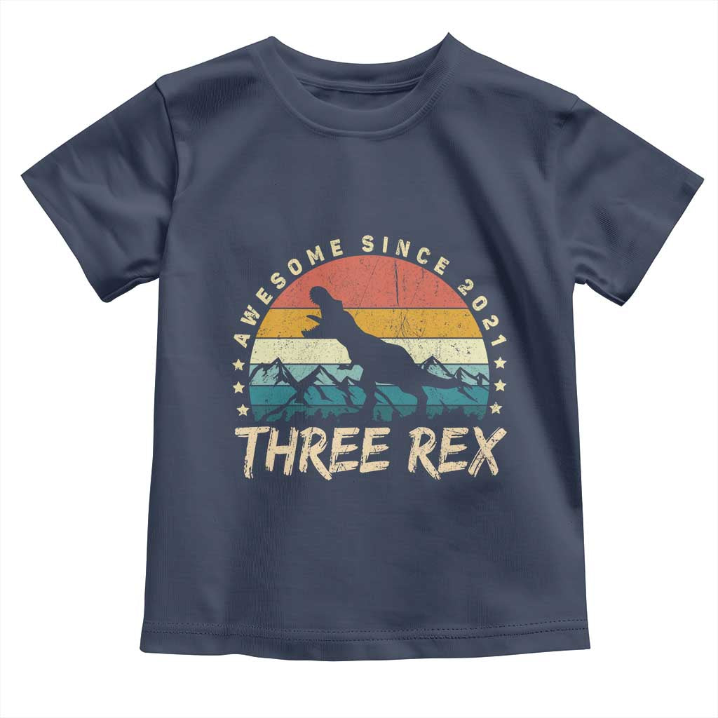 Three Rex 3rd Birthday Toddler T Shirt 3 Years Old Dinosaur Bday Boy TS02 Navy Print Your Wear