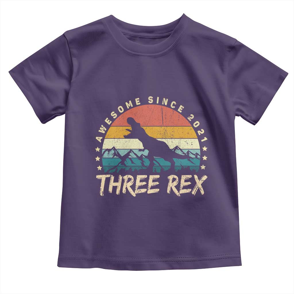 Three Rex 3rd Birthday Toddler T Shirt 3 Years Old Dinosaur Bday Boy TS02 Purple Print Your Wear