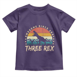 Three Rex 3rd Birthday Toddler T Shirt 3 Years Old Dinosaur Bday Boy TS02 Purple Print Your Wear