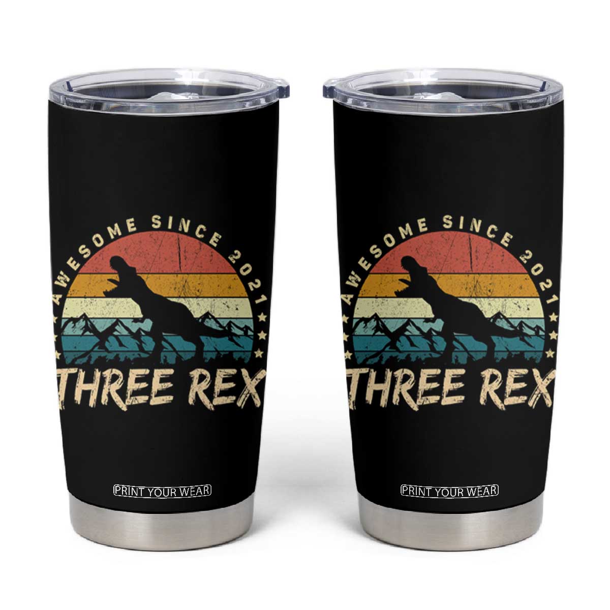 Three Rex 3rd Birthday Tumbler Cup 3 Years Old Dinosaur Bday Boy TS02 Black Print Your Wear
