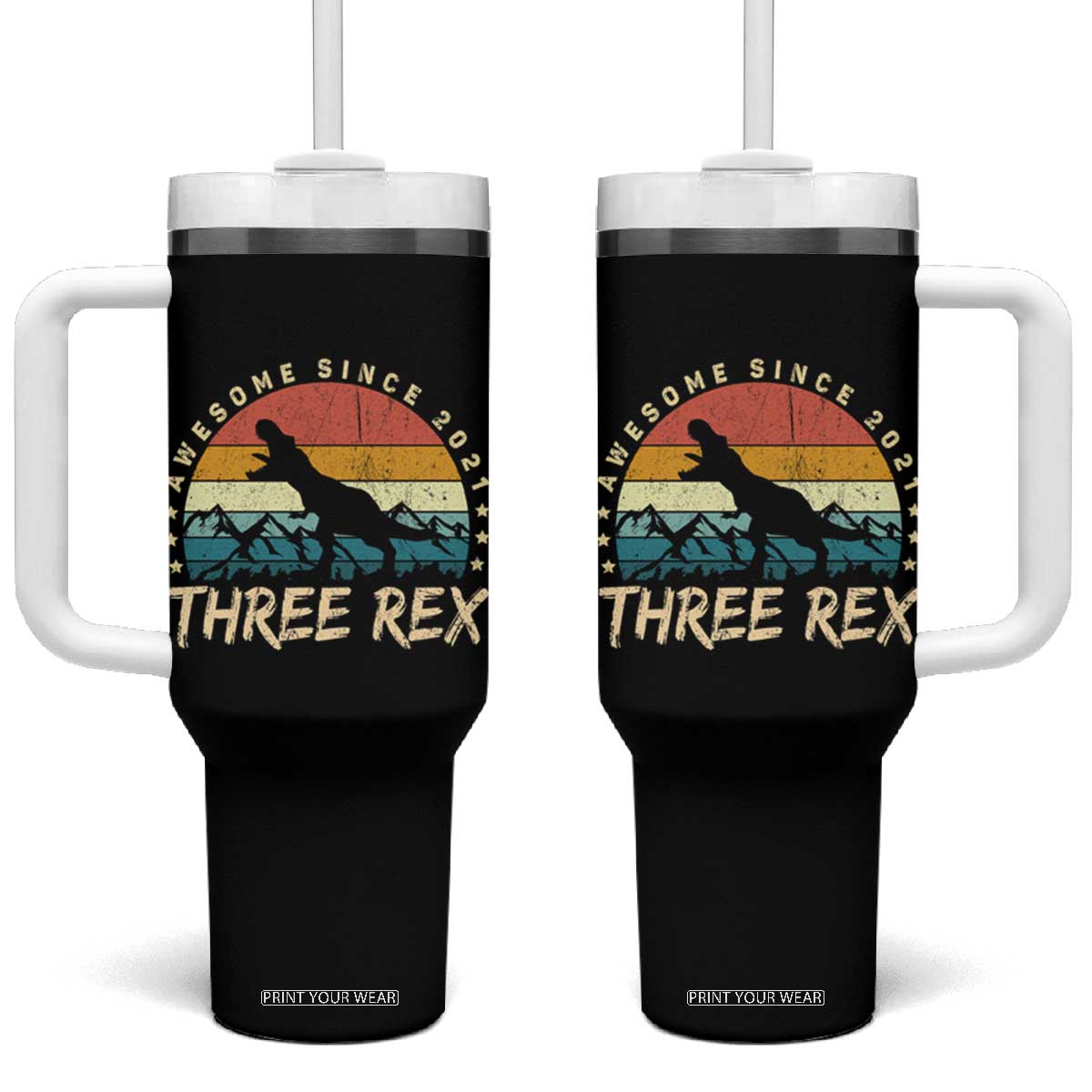 Three Rex 3rd Birthday Tumbler With Handle 3 Years Old Dinosaur Bday Boy TS02 One Size: 40 oz Black Print Your Wear