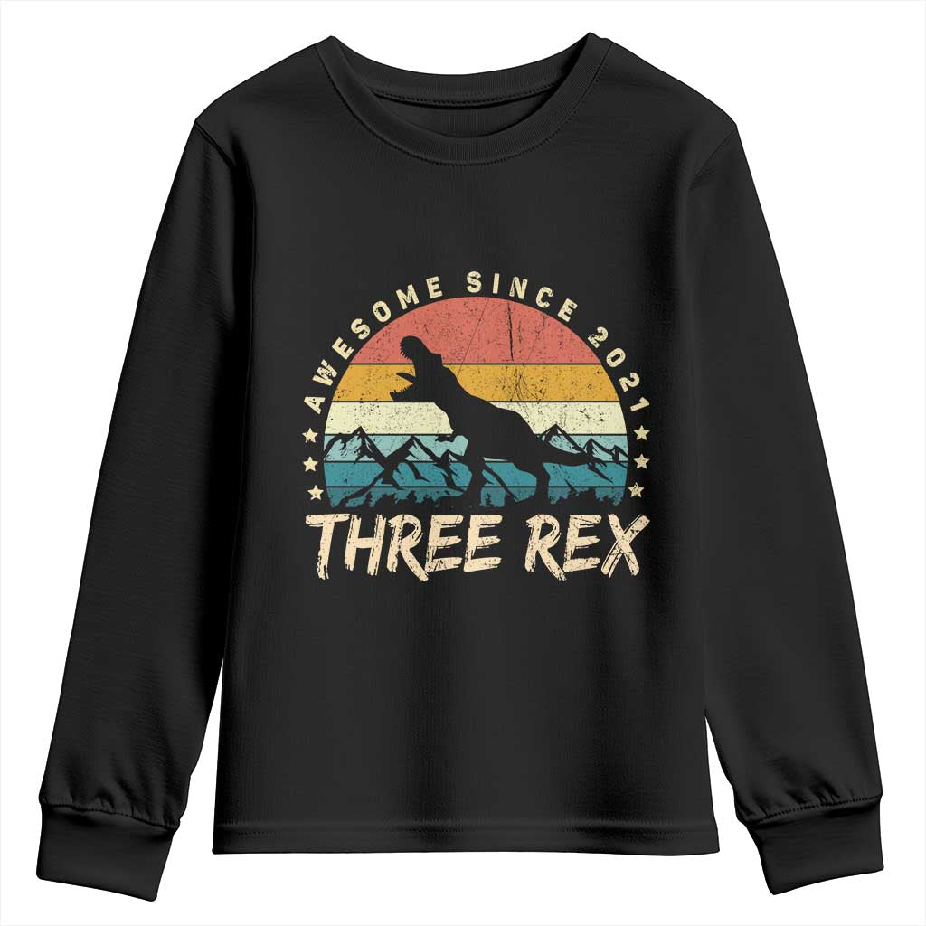 Three Rex 3rd Birthday Youth Sweatshirt 3 Years Old Dinosaur Bday Boy TS02 Black Print Your Wear