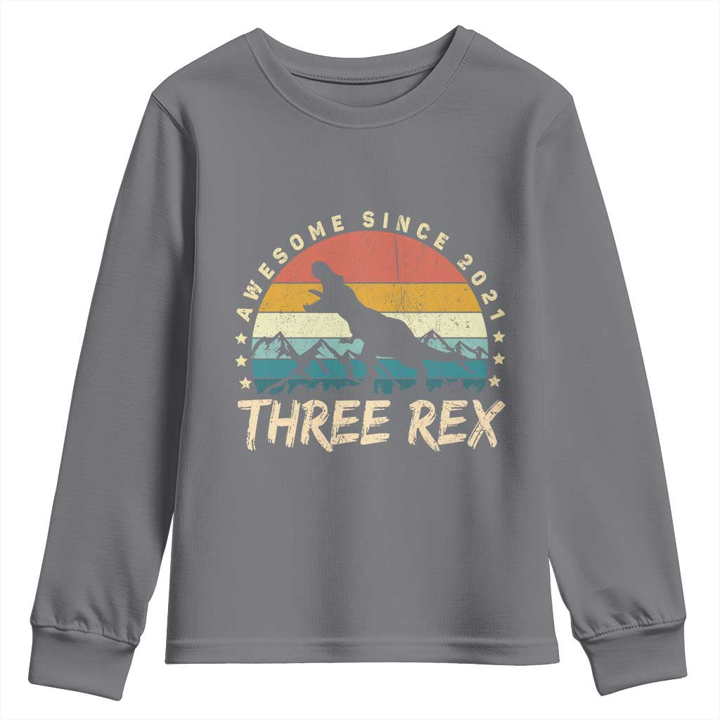 Three Rex 3rd Birthday Youth Sweatshirt 3 Years Old Dinosaur Bday Boy TS02 Charcoal Print Your Wear