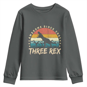 Three Rex 3rd Birthday Youth Sweatshirt 3 Years Old Dinosaur Bday Boy TS02 Dark Heather Print Your Wear