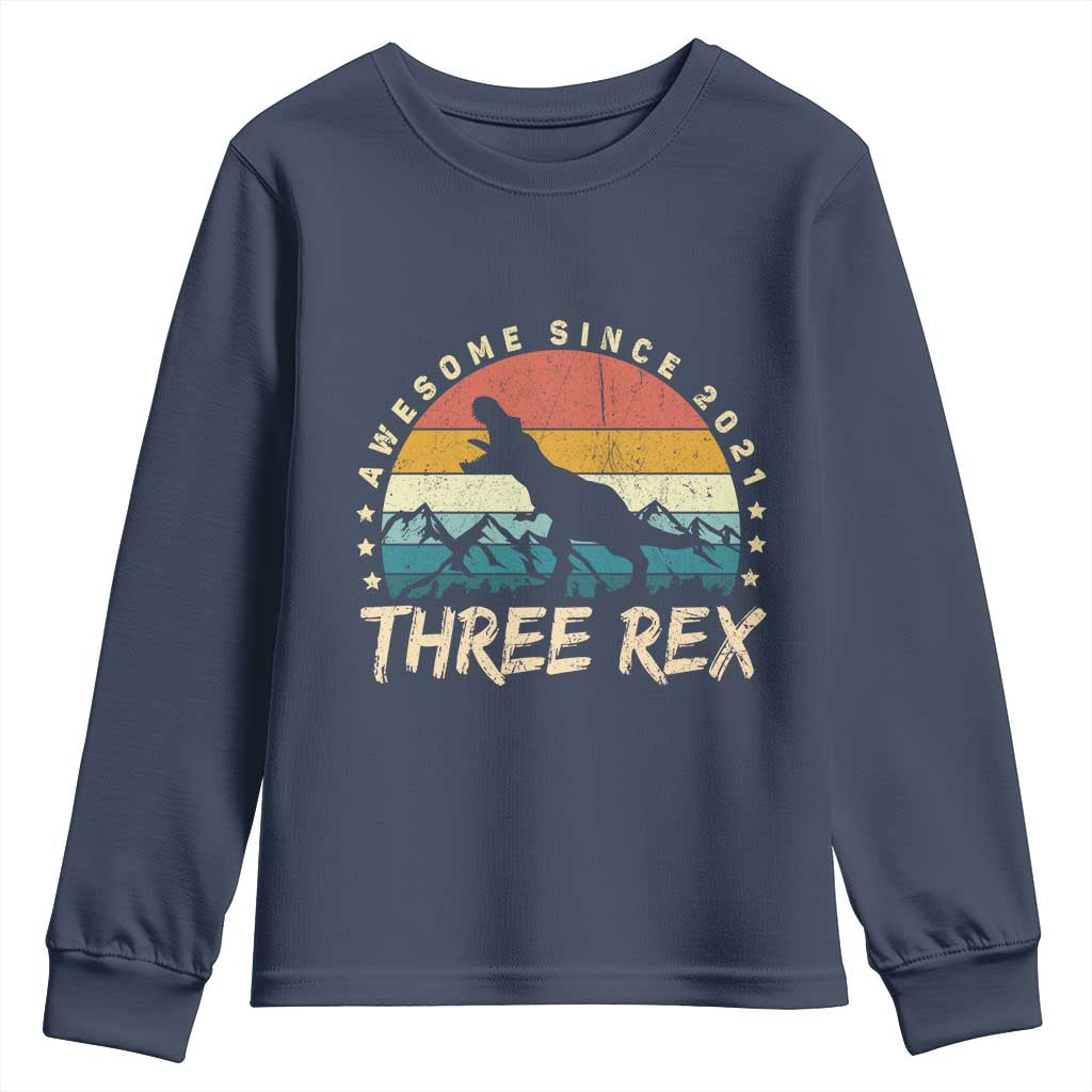 Three Rex 3rd Birthday Youth Sweatshirt 3 Years Old Dinosaur Bday Boy TS02 Navy Print Your Wear