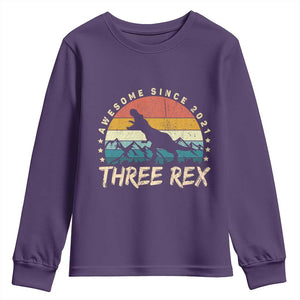 Three Rex 3rd Birthday Youth Sweatshirt 3 Years Old Dinosaur Bday Boy TS02 Purple Print Your Wear