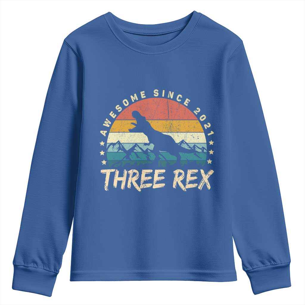 Three Rex 3rd Birthday Youth Sweatshirt 3 Years Old Dinosaur Bday Boy TS02 Royal Blue Print Your Wear