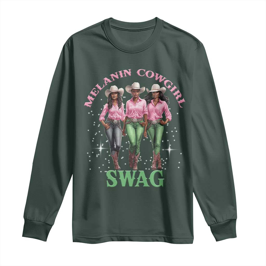 Melanin Cowgirl Swag Long Sleeve Shirt Pink Green African American Cowgirls Black History TS02 Dark Forest Green Print Your Wear