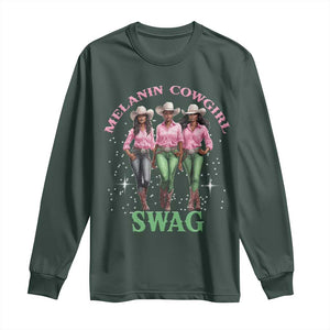 Melanin Cowgirl Swag Long Sleeve Shirt Pink Green African American Cowgirls Black History TS02 Dark Forest Green Print Your Wear