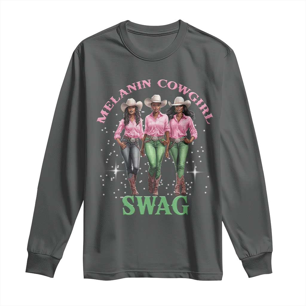 Melanin Cowgirl Swag Long Sleeve Shirt Pink Green African American Cowgirls Black History TS02 S Dark Heather Print Your Wear