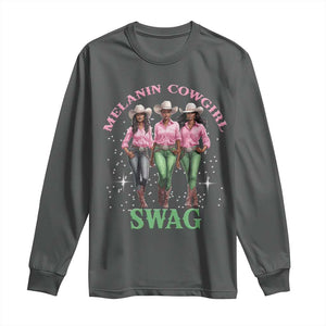 Melanin Cowgirl Swag Long Sleeve Shirt Pink Green African American Cowgirls Black History TS02 S Dark Heather Print Your Wear