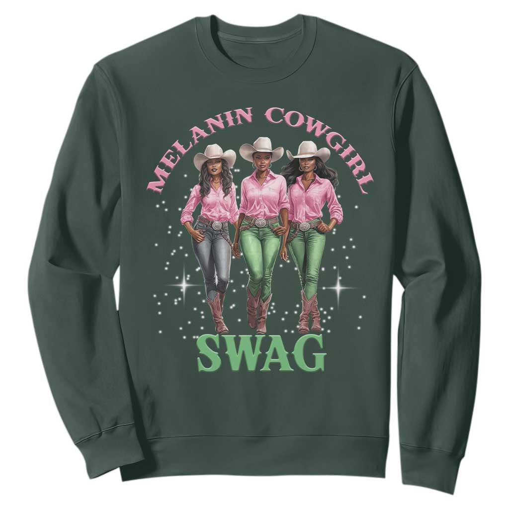 Melanin Cowgirl Swag Sweatshirt Pink Green African American Cowgirls Black History TS02 Dark Forest Green Print Your Wear