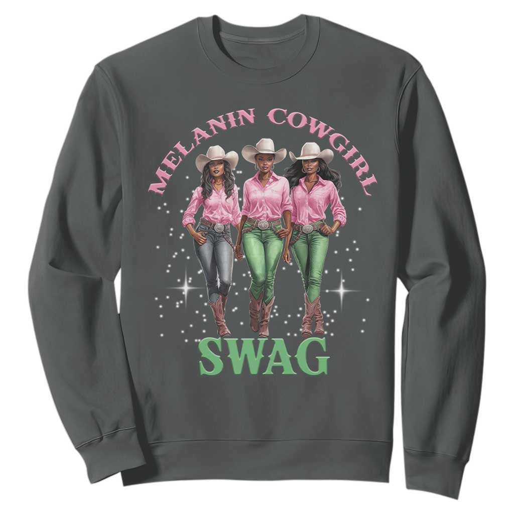 Melanin Cowgirl Swag Sweatshirt Pink Green African American Cowgirls Black History TS02 Dark Heather Print Your Wear