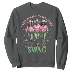 Melanin Cowgirl Swag Sweatshirt Pink Green African American Cowgirls Black History TS02 Dark Heather Print Your Wear