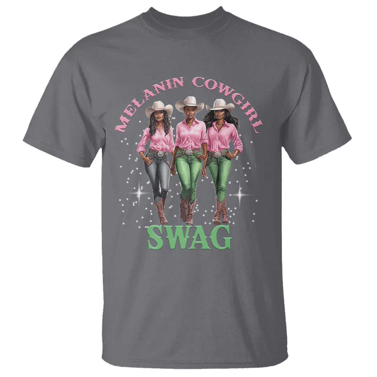 Melanin Cowgirl Swag T Shirt Pink Green African American Cowgirls Black History TS02 Charcoal Print Your Wear