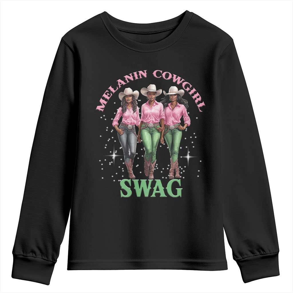 Melanin Cowgirl Swag Youth Sweatshirt Pink Green African American Cowgirls Black History TS02 Black Print Your Wear