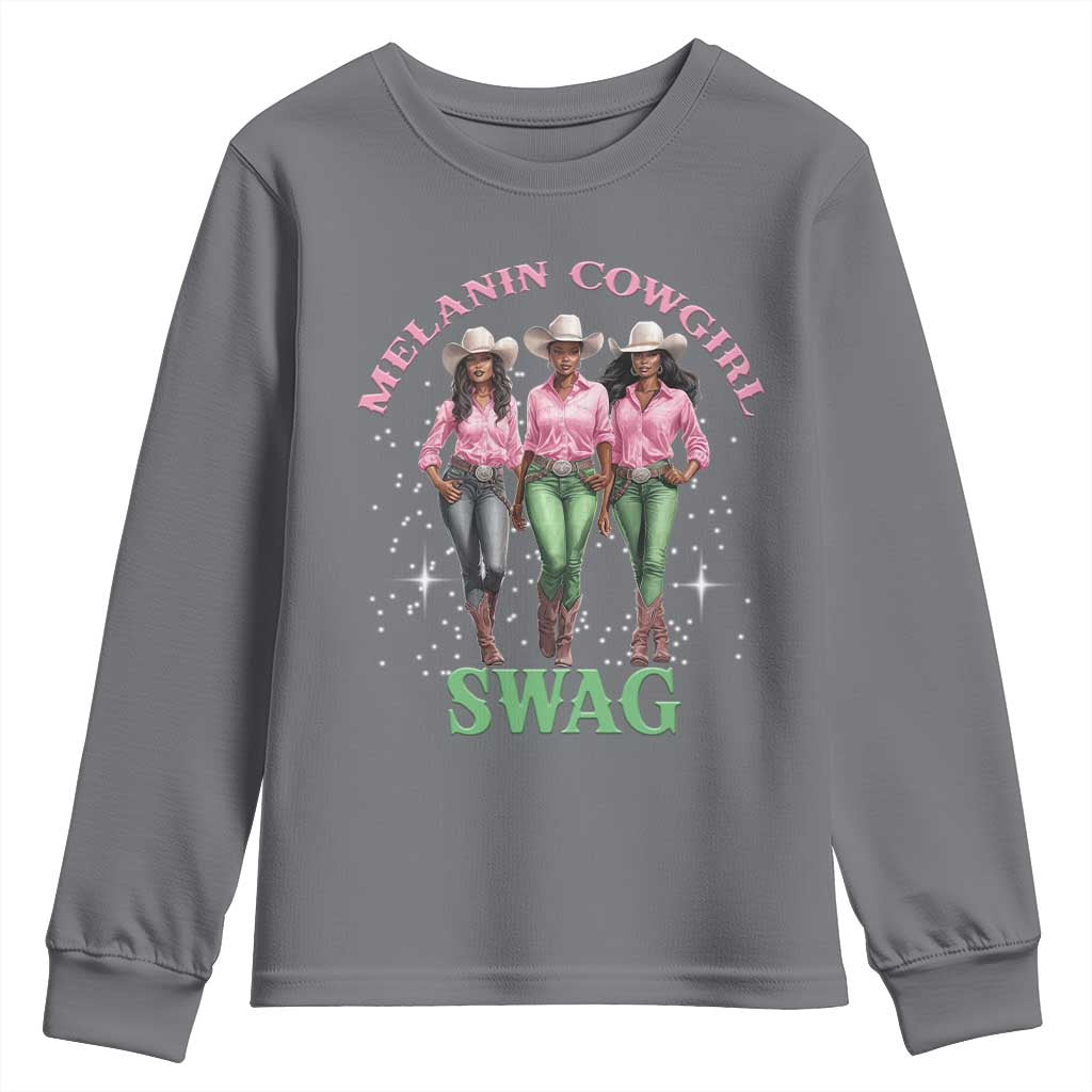 Melanin Cowgirl Swag Youth Sweatshirt Pink Green African American Cowgirls Black History TS02 Charcoal Print Your Wear